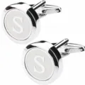 Silver metal round letter S cufflinks for men, classic business suit shirt accessories. - S