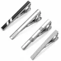 Men silver tie clip set business metal necktie bar suit formal accessories four pieces pack - Set Of 4