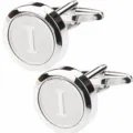 Men silver metal round initial letter I cuff links for French dress shirts business wear - Letter I