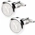 Mens silver letter N cufflinks for formal french shirts, high quality business metal. - Letter N
