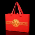 Red gold-stamping longevity gift box with ribbon handles for birthday celebration and parties. - Longevity Character Gift Box / Large 27x20x8.8cm