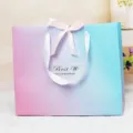 Gradient paper gift bag with pink ribbon bow and white handles for packaging, wedding, party. - 29*24*9.5cm / Gradient