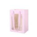 Roze papieren geschenktas met doorzichtig venster en lint handgrepen voor bloemen taart - L / Roze