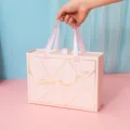 Pink paper gift box with ribbon handle, drawer style sweet time wedding candy box for party. - L / Pink