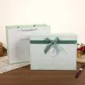 Fresh green gift box set with elegant bow and matching paper bag for gifts and parties. - Bow Gift Box + Gift Bag / 27.5x21.5x10.5cm