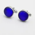 Klassieke ronde blauwe kattenoogsteen manchetknopen met zilveren metalen basis voor heren. - Stijl 3