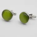 Stylish green cat eye cufflinks for men, classic round copper design for business shirts. - Style 5