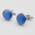 Blue cat eye stone cufflinks with copper base, minimalist business style for men's shirts. - Style 8