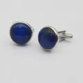 Classic blue round cat's eye stone cufflinks with durable metal base for men shirts. - Style 9