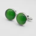 Green cat's eye stone cufflinks for men, silver-tone copper base business suit shirt jewelry - Style 14