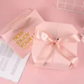Pink octagonal gift box with satin ribbon bow, perfect for wedding, birthday, cosmetics and party favors. - Large (20.5cm) Box + Bag / Pink