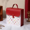 Red leather gift box with cute floral pattern and handle for birthday party favors packaging - Small (18.3x18x6.8cm) / Red