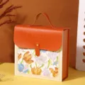Leather gift box with handle and tulip pattern for birthday packaging and party favors. - Small (18.3x18x6.8cm) / Orange