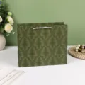 Green paper gift bag with vintage damask pattern and white handles for festive occasions - Tote Bag / 23.5x22.5x11cm / Vintage Green