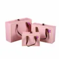 Pink gift boxes set with ribbon handles, creative drawer style packaging for wedding favors. - Gift Box + Card / Small 17*12*5.8