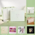 Green gift box set with greeting card, dried flowers, and fairy lights for birthday. - Simple Gift Box Full Set with Light String / 27.5x21.5x10.5cm