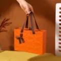 Elegant orange vintage drawer gift box with brown ribbon bow for festival packaging present. - Orange Patterned Empty Gift Box; 27*20*8.8cm