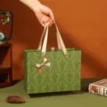 Vintage green drawer gift box with ribbon handle and bow for holiday present wrapping - Green Patterned Empty Gift Box; 27*20*8.8cm