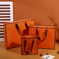 Orange paper gift bags with black ribbon handles and borders, perfect for clothing store retail. - Orange Blank Bag / 36x29x6.5cm