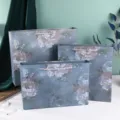 Set of three rectangular floral paper gift bags with white rope handles for retail use - Ink Blue Bag / 36x29x6.5cm