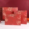 Red floral paper gift bags set, thickened cardboard tote bags for clothing, retail, and party gifts. - Ink Wash Red Bag
