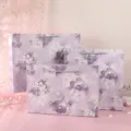 Set of 3 purple floral paper gift bags, elegant shopping bags with silver handles for gifts. - Ink Wash Purple Bag