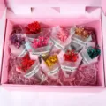 Mini dried flower bouquet gift box variant, charming pink box with vibrant colorful floral sets. - Bouquet / 17x12x5.8cm