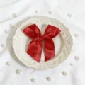 Dettaglio del fiocco in raso rosso, perfetto per decorare scatole regalo e feste. - 4x42.5cm / Rosso