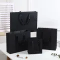 Black paper gift bags with ribbon handles, premium thick shopping bags for gifts and parties - 36*27*5.5cm / Pure Black