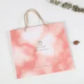 Pink marble pattern paper gift bag with golden text handles for birthday wedding party favor. - 26.5x19.7x14.5cm / Pink Marble
