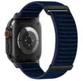 Alpine loop nylon watch band and protective case for smartwatch in dark blue color. - 42/44/45/46/49mm / Azure Blue (Black Buckle)