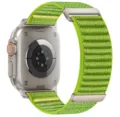 Detailed view of the green nylon alpine loop watch band, highlighting texture and secure metal clasp. - Wilderness Green (Titanium Buckle)
