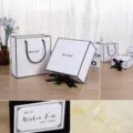 Minimalist black and white gift box set with paper bag, card, and raffia grass filling. - Small Gift Box, Gift Bag, Raffia and Card