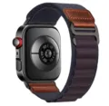 Replacement nylon loop watch strap with leather accent compatible with smartwatches securely. - Universal Smartwatch Series / Indigo Blue (Black Buckle)