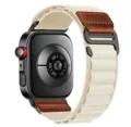 Detailed view of replacement nylon loop watch strap with brown leather accent and metal buckle. - Universal Smartwatch Series / Starlight (Black Buckle)
