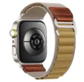 Replacement nylon Alpine loop watch strap with leather patch and titanium G-hook buckle. - Universal Smartwatch Series / Wheat (Silver Buckle)