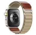 Replacement alpine nylon loop watch strap with brown leather patch compatible with smartwatch. - Universal Smartwatch Series / Olive (Silver Buckle)