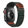 Green nylon watch strap with brown leather patch and black metal buckle for smartwatch - Universal Smartwatch Series / Dark Green (Black Buckle)