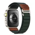 Replacement nylon loop watch band with leather accent, durable alpine strap for smartwatches. - Universal Smartwatch Series / Dark Green (Silver Buckle)