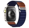 Blue nylon alpine loop watch strap compatible with smartwatch, brown leather accent - Universal Smartwatch Series / Dark Blue (Silver Buckle)