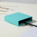 Turquoise sieradendoosje met zwart lint, elegante verpakking voor ringen en kettingen - Lege Harde Doos 7x7cm / Wintertaling Blauw