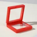 Rode PE-folie zwevende sieraden vitrine doos transparante anti-oxidatie opbergdoos - Karmozijnrood - enkele doos; 7*7