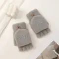 Graue Strick Handschuhe mit Klappe, Halbfinger Fäustlinge für Damen Winter warm im Alltag. - Grau