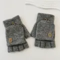 Graue Strick Halbfinger Handschuhe für Damen und Herren warme Winter Fäustlinge neu. - Grau