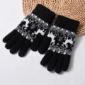 Herren Winter warme Touchscreen Strickhandschuhe mit klassischem Weihnachtsmotiv Hirsch. - Einheitsgröße / Schwarz