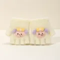 Niedliche Cartoon Kleinkind Halbfinger Strickhandschuhe, warme Winter Baby Handschuhe weiss. - Lammweiß (0-3 Jahre)