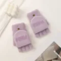 Damen Winter warme konvertible fingerlose Handschuhe Strick Fleece Fäustlinge Knöpfe - Lila