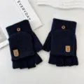 Konvertierbare halbfinger Strickhandschuhe für Damen und Herren, warme Tipphandschuhe. - Marineblau