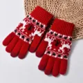 Herren Weihnachten Hirsch gestrickt Touchscreen warme Handschuhe Winter winddicht thermisch - Einheitsgröße / Rot