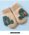 Süße Cartoon Dinosaurier Kinder Winter warme Strick Fäustlinge dicke bequeme Handschuhe beige - Einheitsgröße / Beige